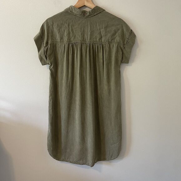Cloth And Stone Anthropologie Tshirt Button Down Dress Olive Green Tencel Sz XS - Picture 5 of 5
